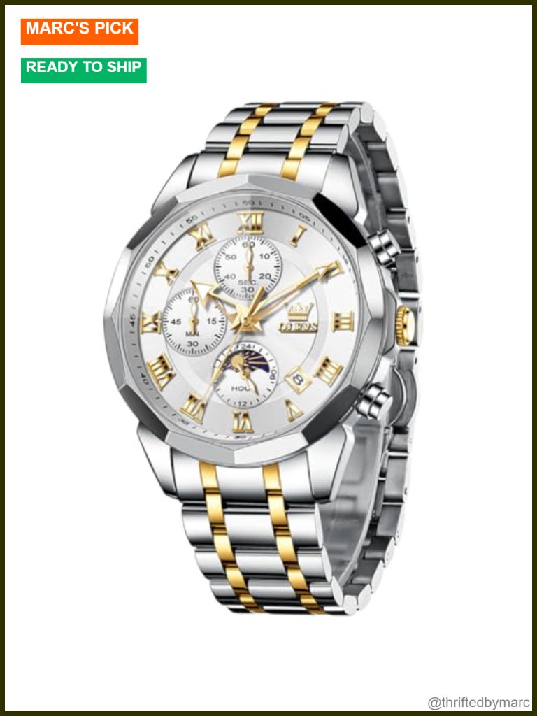 Men's Chronograph Multi-Function Waterproof Dress Stainless Steel Analog Quartz